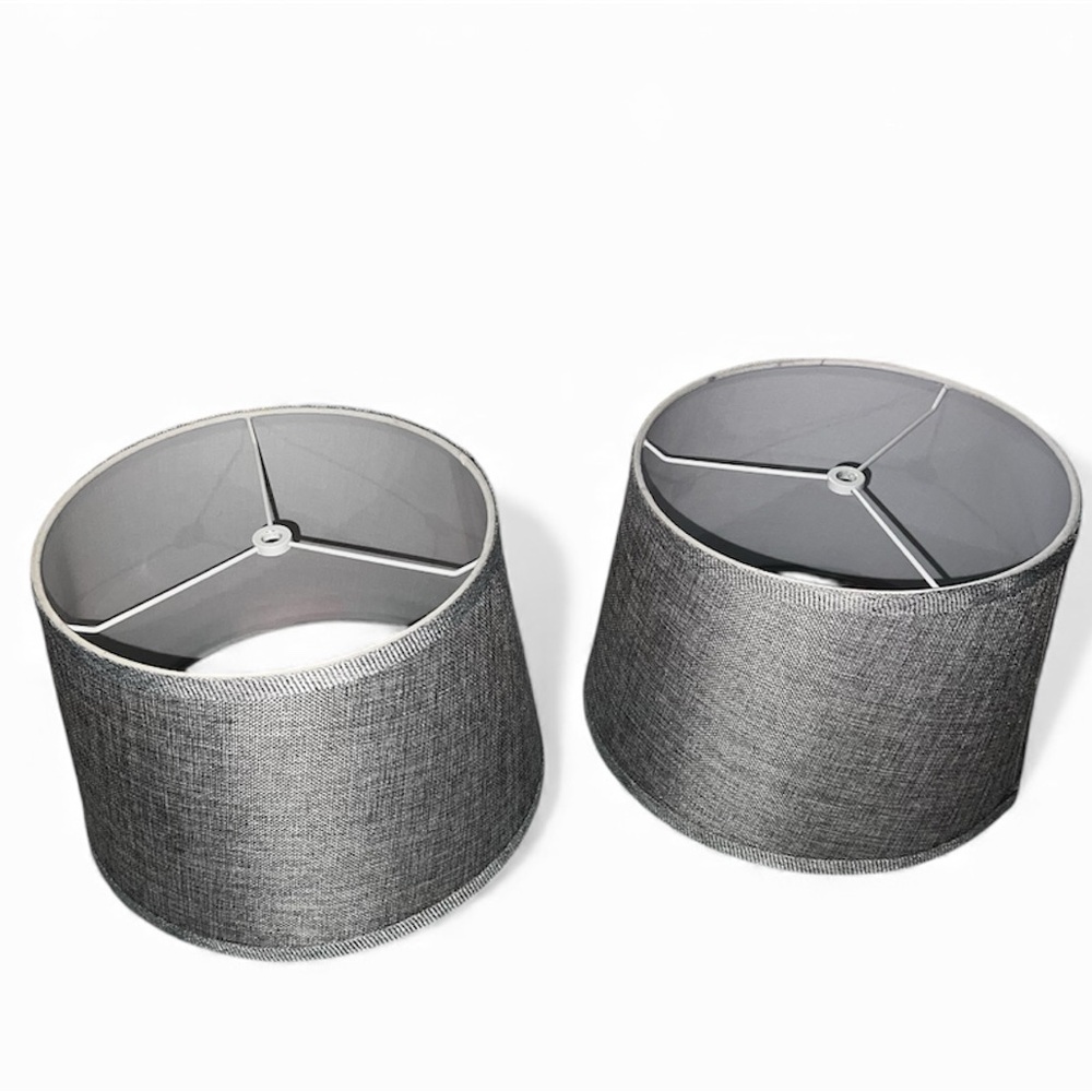 Set of Two Gray Fabric Lamp Shades - Picture 2 of 6